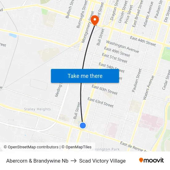 Abercorn & Brandywine Nb to Scad Victory Village map