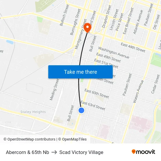 Abercorn & 65th Nb to Scad Victory Village map