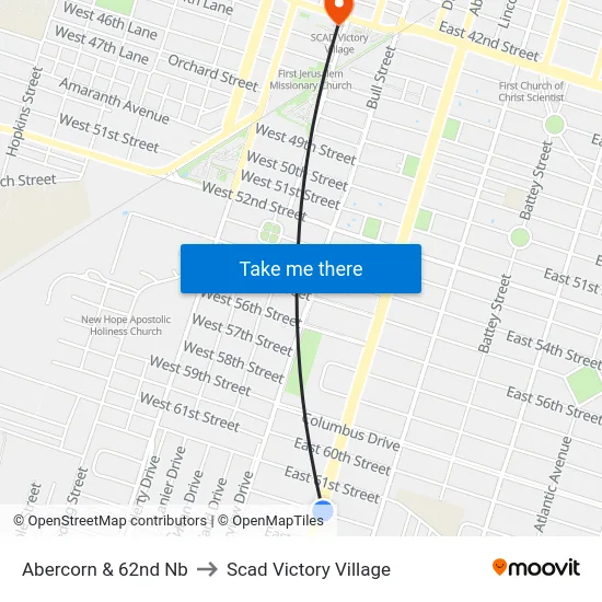Abercorn & 62nd Nb to Scad Victory Village map