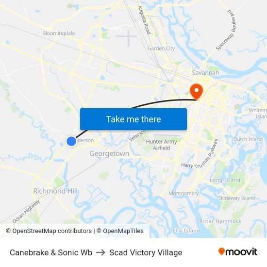 Canebrake & Sonic Wb to Scad Victory Village map