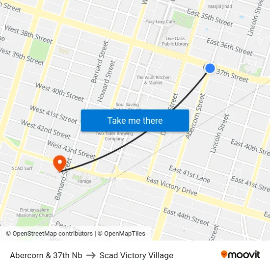 Abercorn & 37th Nb to Scad Victory Village map