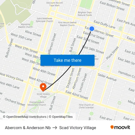 Abercorn & Anderson Nb to Scad Victory Village map