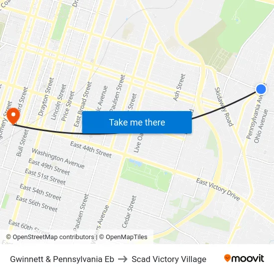 Gwinnett & Pennsylvania Eb to Scad Victory Village map