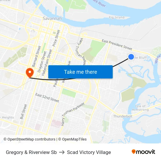 Gregory & Riverview Sb to Scad Victory Village map