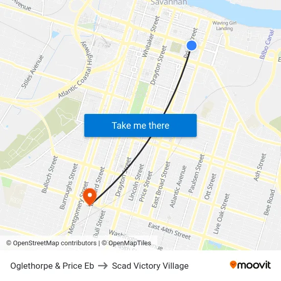 Oglethorpe & Price Eb to Scad Victory Village map