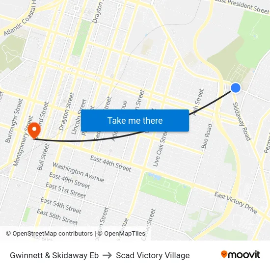 Gwinnett & Skidaway Eb to Scad Victory Village map