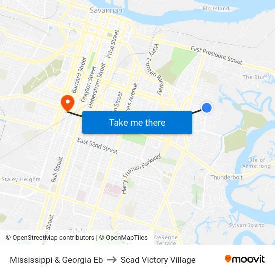 Mississippi & Georgia Eb to Scad Victory Village map
