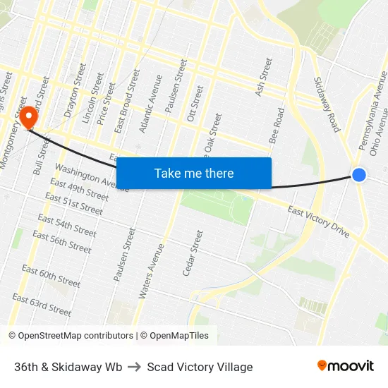 36th & Skidaway Wb to Scad Victory Village map