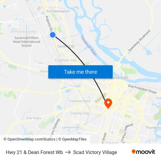 Hwy 21 & Dean Forest Wb to Scad Victory Village map