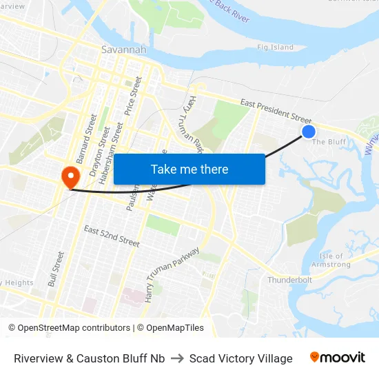 Riverview & Causton Bluff Nb to Scad Victory Village map
