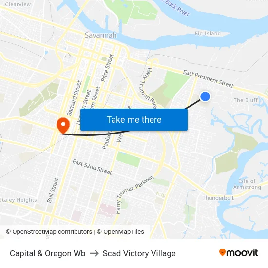 Capital & Oregon Wb to Scad Victory Village map