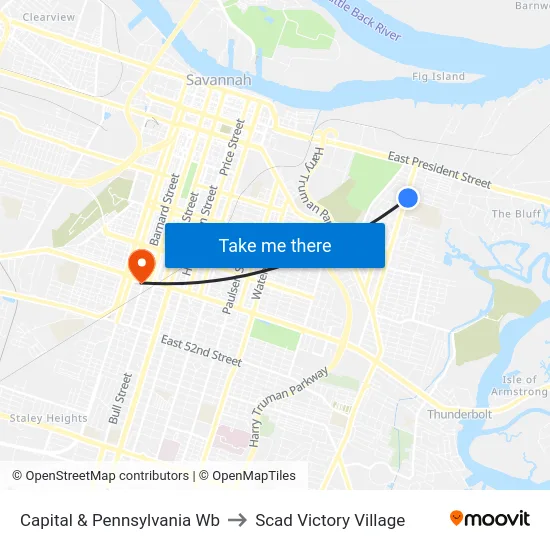 Capital & Pennsylvania Wb to Scad Victory Village map