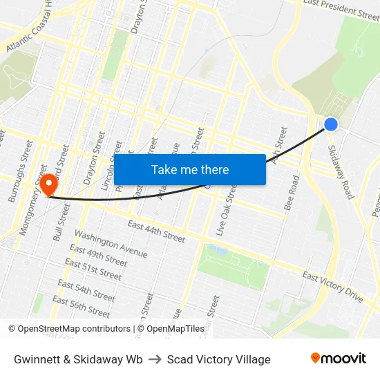 Gwinnett & Skidaway Wb to Scad Victory Village map