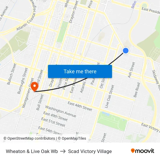 Wheaton & Live Oak Wb to Scad Victory Village map