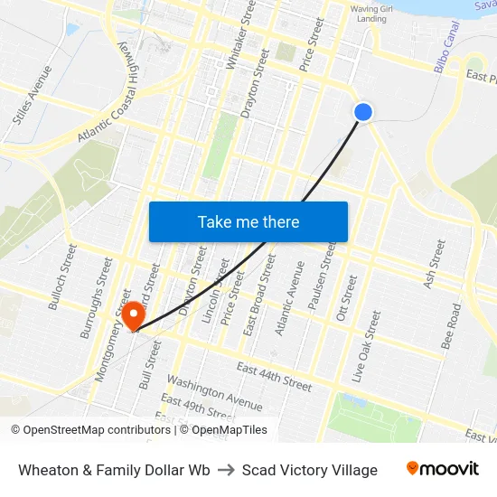 Wheaton & Family Dollar Wb to Scad Victory Village map