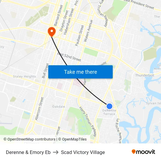 Derenne & Emory Eb to Scad Victory Village map