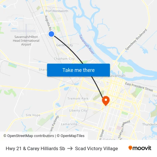Hwy 21 & Carey Hilliards Sb to Scad Victory Village map