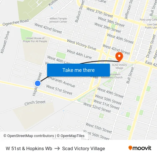 W 51st & Hopkins Wb to Scad Victory Village map