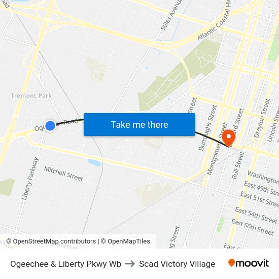 Ogeechee & Liberty Pkwy Wb to Scad Victory Village map