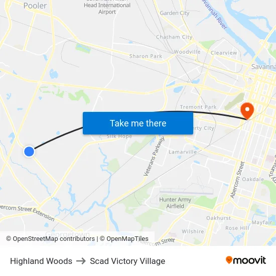 Highland Woods to Scad Victory Village map