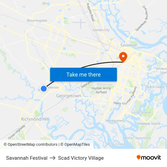 Savannah Festival to Scad Victory Village map