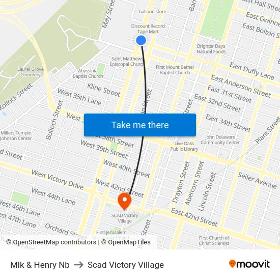 Mlk & Henry Nb to Scad Victory Village map