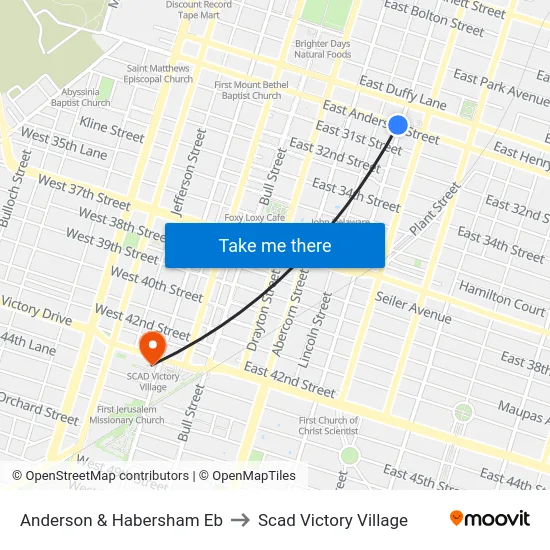 Anderson & Habersham Eb to Scad Victory Village map