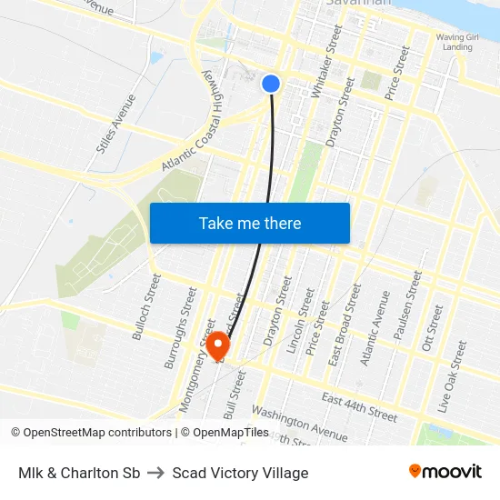 Mlk & Charlton Sb to Scad Victory Village map
