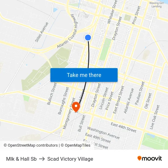 Mlk & Hall Sb to Scad Victory Village map