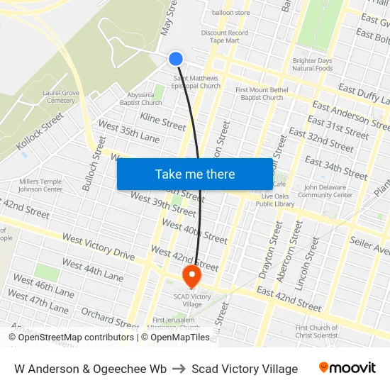 W Anderson & Ogeechee Wb to Scad Victory Village map