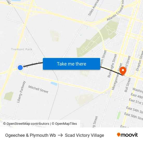 Ogeechee & Plymouth Wb to Scad Victory Village map