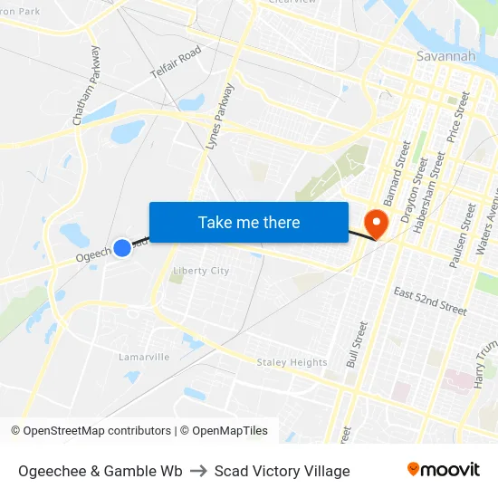 Ogeechee & Gamble Wb to Scad Victory Village map
