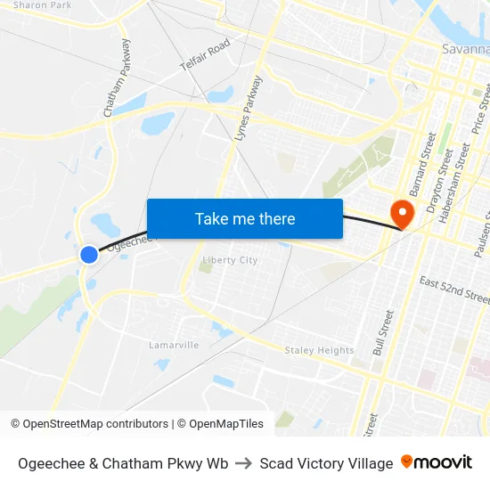 Ogeechee & Chatham Pkwy Wb to Scad Victory Village map