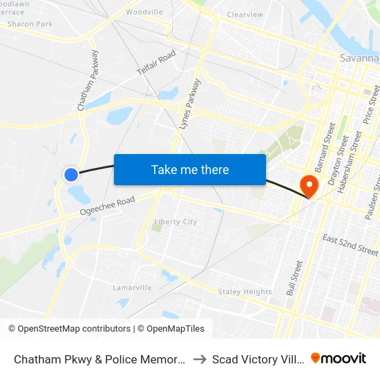 Chatham Pkwy & Police Memorial Nb to Scad Victory Village map