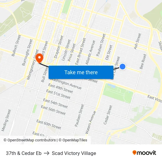 37th & Cedar Eb to Scad Victory Village map