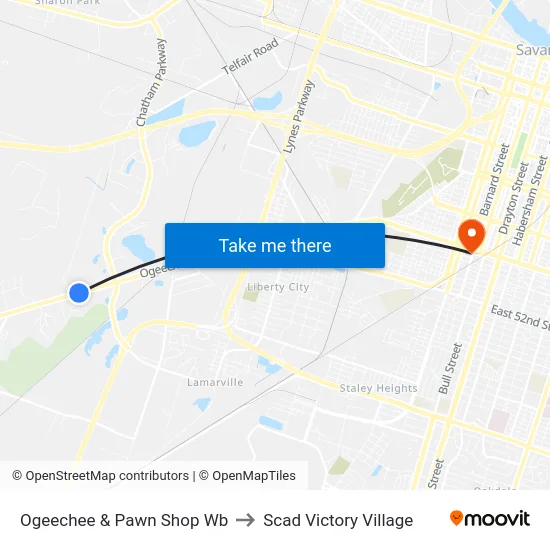 Ogeechee & Pawn Shop Wb to Scad Victory Village map