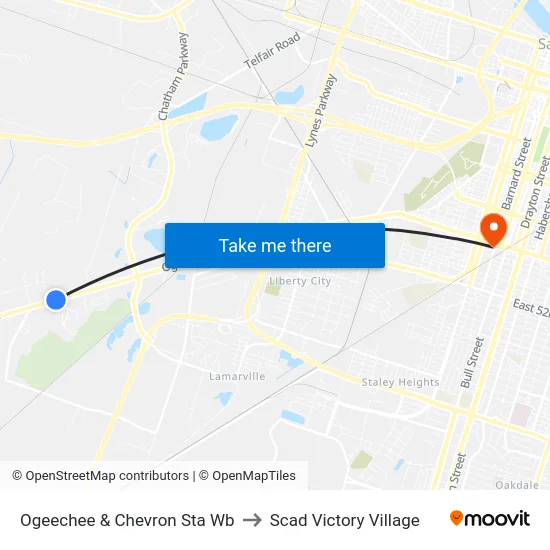 Ogeechee & Chevron Sta Wb to Scad Victory Village map