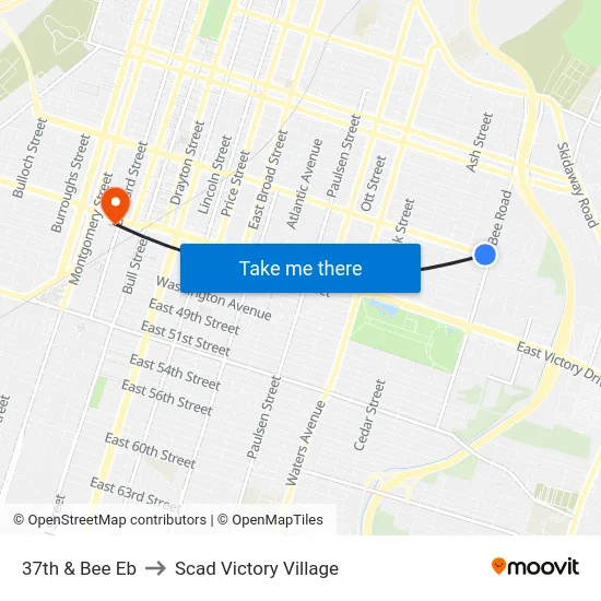 37th & Bee Eb to Scad Victory Village map