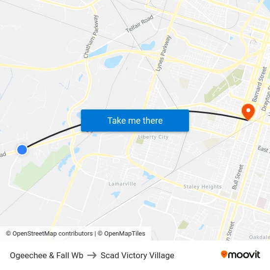 Ogeechee & Fall Wb to Scad Victory Village map