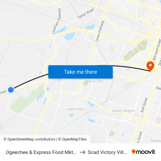 Ogeechee & Express Food Mkt Wb to Scad Victory Village map