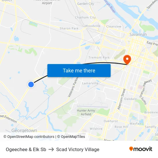 Ogeechee & Elk Sb to Scad Victory Village map