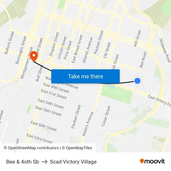 Bee & 4oth Sb to Scad Victory Village map