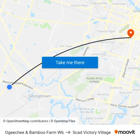 Ogeechee & Bamboo Farm Wb to Scad Victory Village map