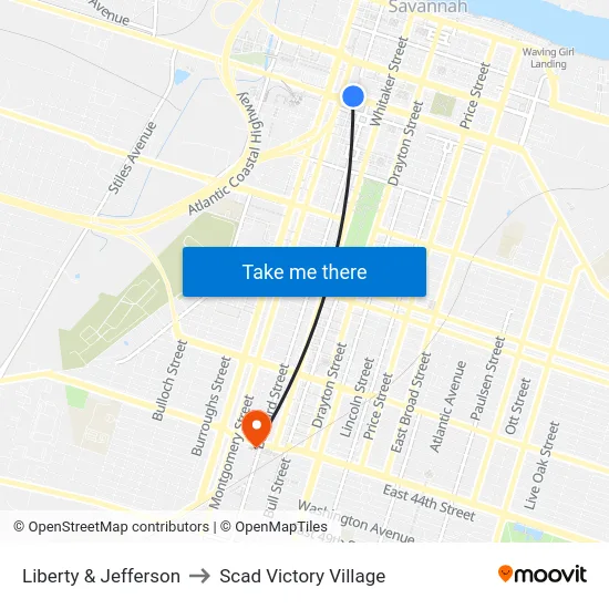Liberty & Jefferson to Scad Victory Village map