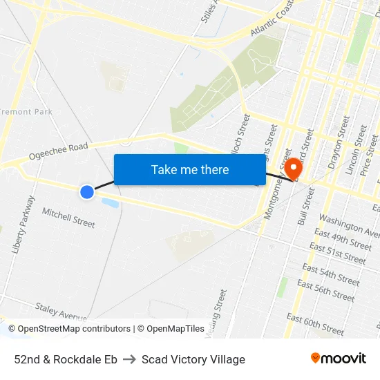 52nd & Rockdale Eb to Scad Victory Village map