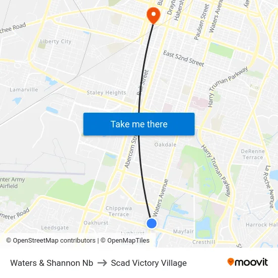 Waters & Shannon Nb to Scad Victory Village map
