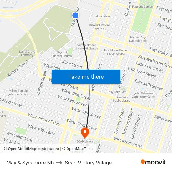 May & Sycamore Nb to Scad Victory Village map