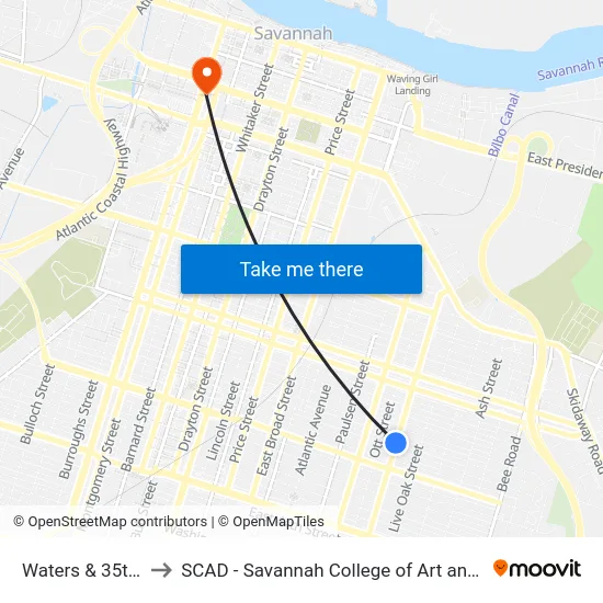 Waters & 35th Sb to SCAD - Savannah College of Art and Design map