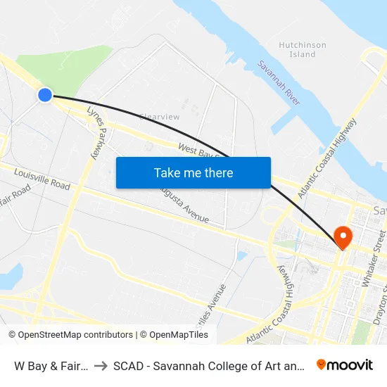 W Bay & Fair Wb to SCAD - Savannah College of Art and Design map