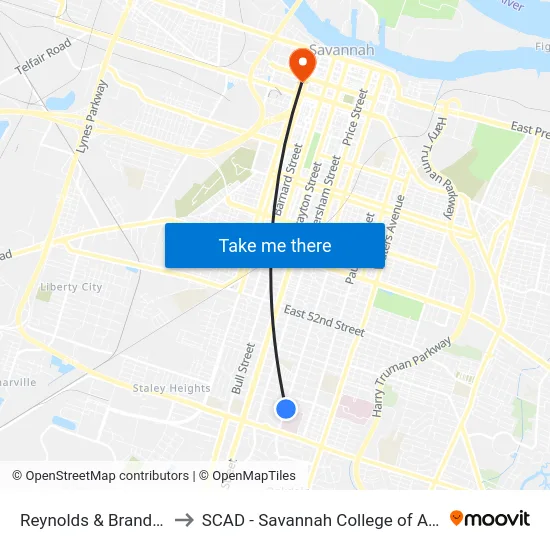Reynolds & Brandywine Sb to SCAD - Savannah College of Art and Design map